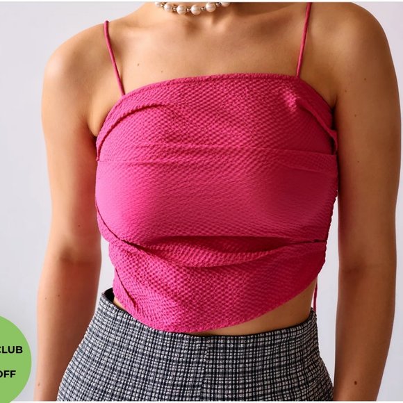 Lisa Says Gah Tops - NWOT Wray Wrapped Bandeau Top in Azalea Pink Crinkle XXS